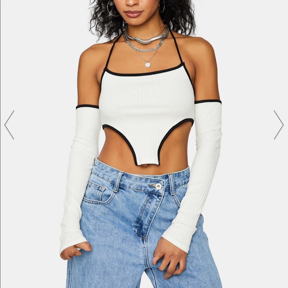 IVORY KEEP UP HALTER CROP TOP WITH ARM WARMERS